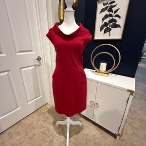 Banana Republic Elegant Red Cowl Neck Dress, excellent condition size 0